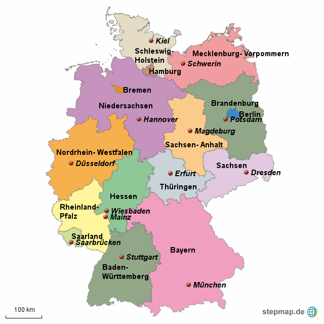 Mapa Político da Alemanha (Fonte: stepmap.de)
