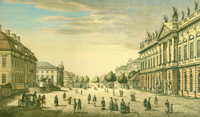 Unter den Linden, a suntuosa rua dos reis da Prússia, no de 1780 (Fonte: Bachhaus)